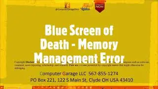 Blue Screen of Death   Memory Management Error