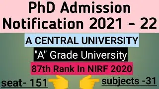 PhD admission notification 2021-22// A central university// PhD aplication form 2021-22