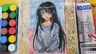 Anime portrait of a girl ✨ || easy step by step anime drawing 💯 #allactivelyart #anime #painting 