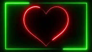 Red Heart Shape With Green Neon Rectangle Frame In Black Background Seamless Loop