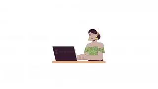 Indian woman typing on laptop line 2D character animation