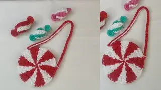 Crochet Peppermint Candy Bag - Crochet Christmas Cardholder