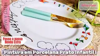 Prato infantil personalizado - pintura em porcelana com caneta.