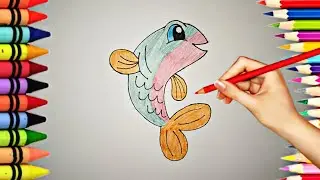 Fish Drawing & Colouring Easy for Kids || How to Draw Cute Fish Tutorial
