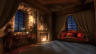 Rain, Thunderstorm & Fireplace Sounds for 12 hours in this Cozy Place   Sleep, Study, Meditation