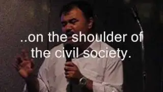 Deepak Khadka recites a poem at a pro-democracy meeting, 06 Nov. 2005
