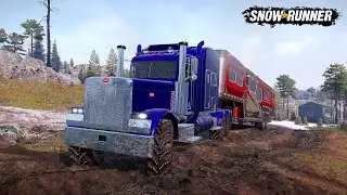 Peterbilt 379. По бездорожью с прицепом. SnowRunner