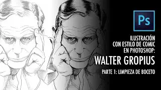 Ilustración con estilo de comic en Photoshop: Walter Gropius. Parte 1