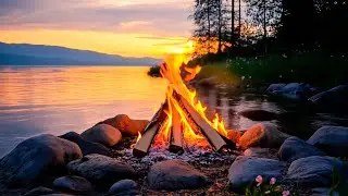 🔥 Tranquil Spring Campfire by the Lake 🌅✨ Relaxing Fire Sounds & Serene Sunset 🌿🔥
