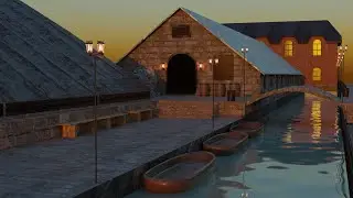 運河のある港町作ってみた(Blenderメイキング)