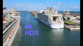 Flying by the Miami Cruise Ship Port, 4K HDR