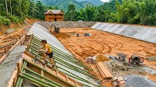 365 Days Building A Strong Pond Embankment For  Forest Farm In The Heart Of Nature