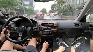POV Manual Car Driving on a Rainy Day with Pedal Cam | HONDA Civic