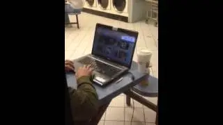 Old pervert get caught looking at porn in laundry matt