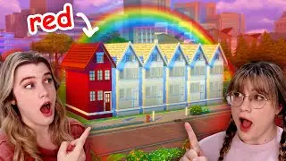 can we build a fully RED townhouse in the sims? | rainbow townhouses pt 1