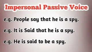 Impersonal Passive Voice || Passive Voice || English grammar ||