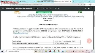 Agriculture Admission ICAR Exam 2022.ICAR Application FORM 2022. Latest updates 2022.