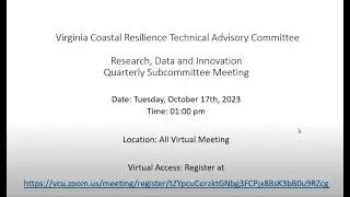 Coastal Resilience TAC Research, Data, and Innovation Subcommittee Q4 meeting, October 17, 2023