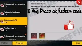 Free Fire Today Redeem Code 15 August | FF Today Reedem Code | Dracko Ak Redeem Code Free Fire