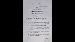 BCA 5th Semester JAVA PROGRAMING question paper 2022(Held in 2023) | JAVA PROGRAMMING question paper
