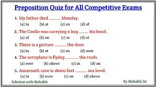 Preposition objective questions | Preposition in english grammar | Preposition for competitive exams