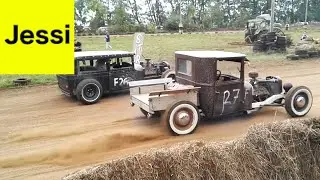 100 year old vintage cars on the race track with sand