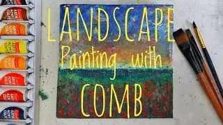 Acrylic landscape painting with comb | Abstract  art |
