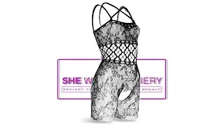 She-Woolf Hosiery, Nora, Black Detailed Bodice Floral Design Body-Stockings
