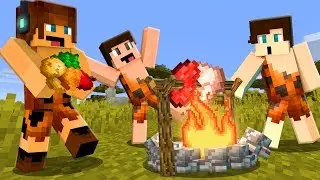 WE MADE FOOD ON THE CAMPFIRE!! - Primitive Minecraft #02