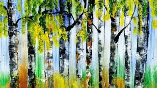 Как нарисовать березовую рощу. Как нарисовать осень в лесу. Рисуем осенний пейзаж легко.