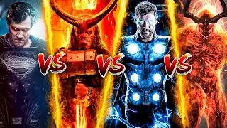 Black suit superman VS Hellboy VS Infinity war Thor VS Eternal Flame Surtur|supercomparison|In HINDI
