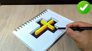How to Draw a 3D Cross on Graph Paper 🔥 3D Drawing