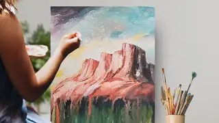 Red Rock Mountain Abstract Landscape | Paint with Me | Studio Vlog