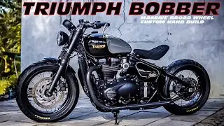 Custom Triumph Bobber Having Massive Broad Wheel #triumph #exhaustsound #bike
