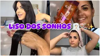 Testando Shampoo e Condicionador Liso Dos Sonhos da ELSEVE ✨ 🫧