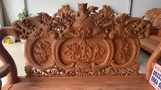 Bàn Ghế Phòng Khách Đẹp - Bộ Nghê Phượng Đỉnh Gỗ Hương Đá - Hàng Siêu Vip Cột 12 - Chân 14