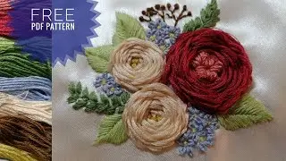 Вышивка "Букет роз"// Rose Bouquet Embroidery // Free pattern embroidery