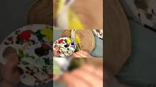 Зелёный дятел акрилом. Рисунок птички.  💚 Рисунок на спиле дерева. Bird drawing. Аcrylic painting.