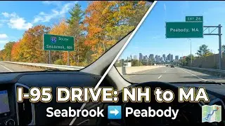 Driving on Interstate 95 from Seabrook, New Hampshire to Peabody, Massachusetts
