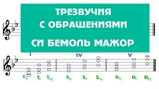 ТРЕЗВУЧИЯ с обращениями - СИ БЕМОЛЬ МАЖОР - Как строить трезвучия