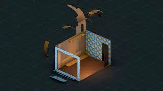 Isometric room animation using Curve modifier in Blender