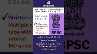 Bihar Public Service Commission (BPSC) Head Master Vacancy 2022 