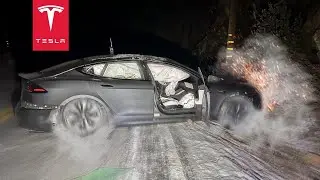 TESLA MODEL S PLAID FLIPS IN MOUNTAIN ROLLOVER CRASH