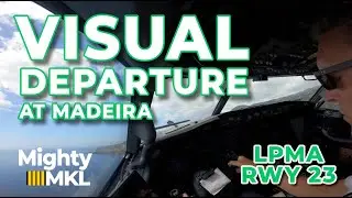 Visual departure Madeira runway 23 (FNC LPMA) seen from inside and outside the cockpit of Boeing 737