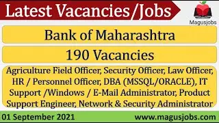 Bank of Maharashtra | 190 Vacancy | Recruitment 2021