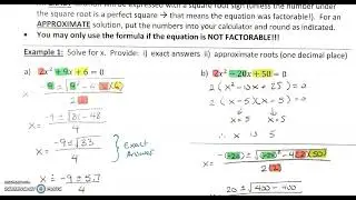 3.8 - Solve using the Quadratic Formula and Reducing Radicals