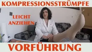 Kompressionsstrümpfe leicht anziehen. Vorführung.