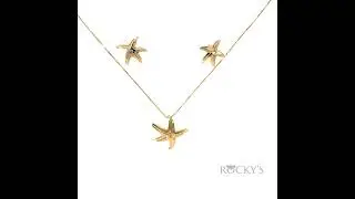 14K Yellow Gold Starfish Earrings And 14K Beautiful Yellow Gold Starfish Pendant