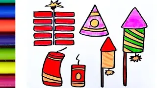 Fire Cracker Drawing, Colouring and Painting Cute Cracker For Kids, Toddlers | Let's Draw, Together