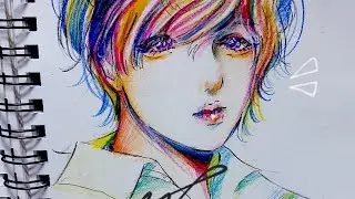 'Anime boy' drawing process | Colour pencils